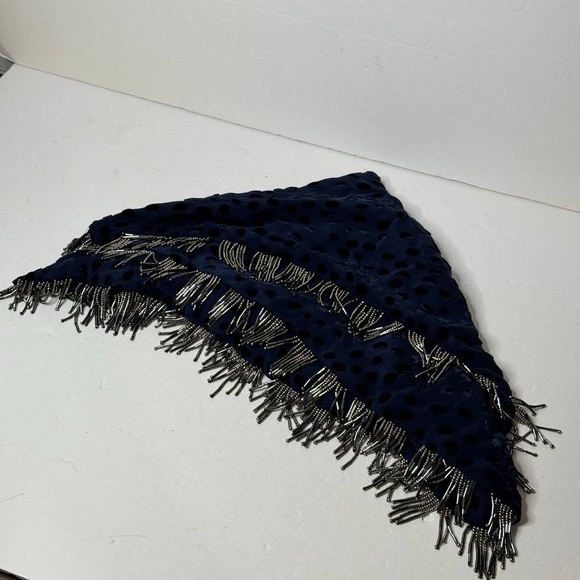 Club Monaco Accessories - Club Monaco Silk Blend Scarf Dark Blue w Beads